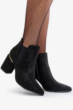 Eko Zamszowe Botki Na Słupku Ocieplane Czarne Daivine