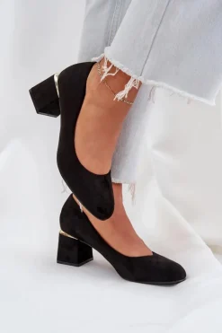 Eko Zamszowe Czółenka Na Słupku Czarne Veniffia