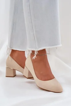 Eko Zamszowe Czółenka Na Słupku Beżowe Veniffia