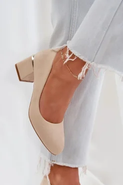 Eko Zamszowe Czółenka Na Słupku Beżowe Veniffia