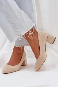 Eko Zamszowe Czółenka Na Słupku Beżowe Veniffia