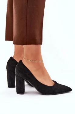 Eko Zamszowe Czółenka Na Słupku Czarne Ellinoria