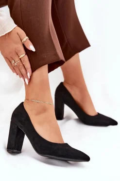 Eko Zamszowe Czółenka Na Słupku Czarne Ellinoria