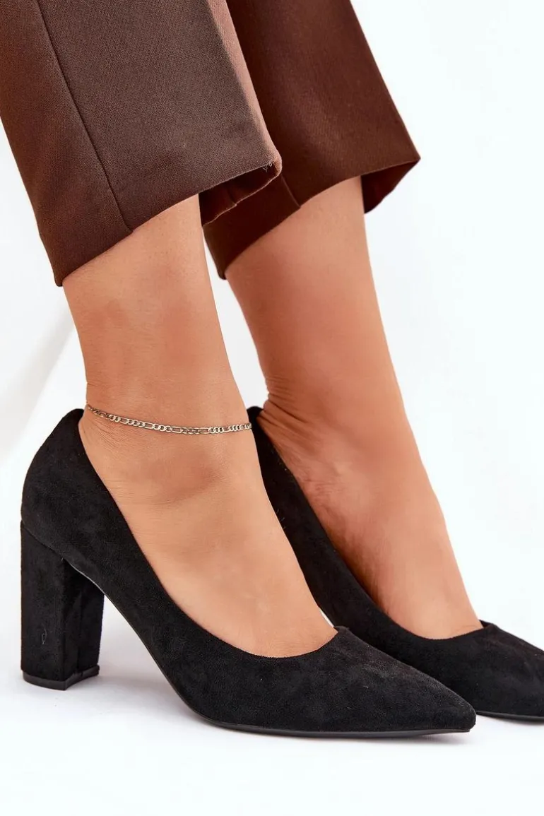 Eko Zamszowe Czółenka Na Słupku Czarne Ellinoria