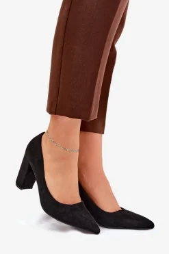 Eko Zamszowe Czółenka Na Słupku Czarne Ellinoria