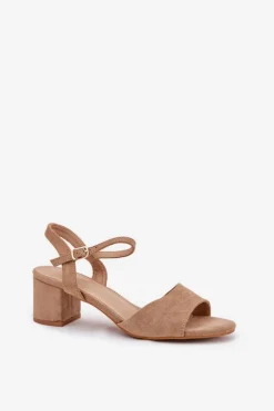 Eko Zamszowe Klasyczne Sandały Damskie Na Obcasie Beżowe Zarnella