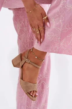 Eko Zamszowe Klasyczne Sandały Damskie Na Obcasie Beżowe Zarnella