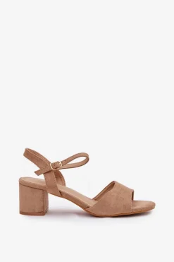 Eko Zamszowe Klasyczne Sandały Damskie Na Obcasie Beżowe Zarnella