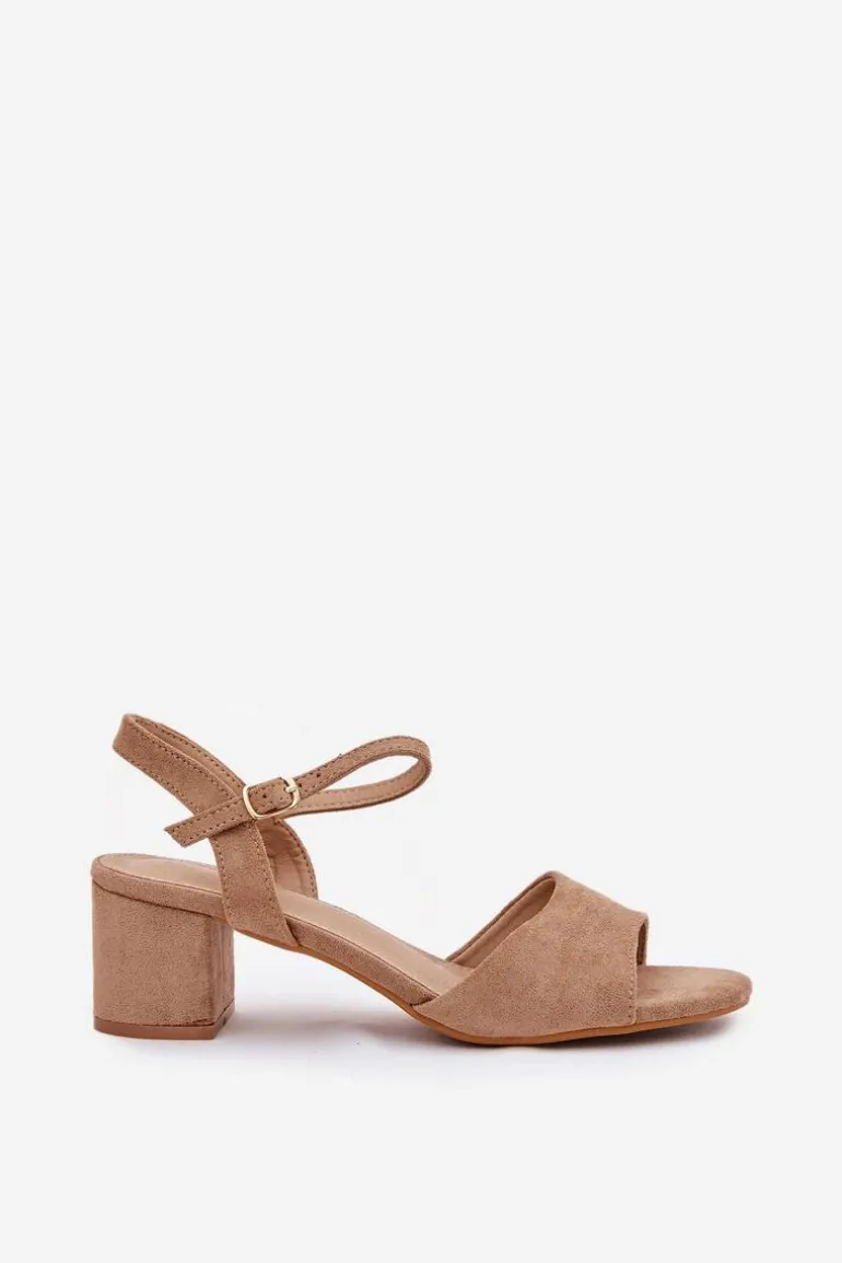 Eko Zamszowe Klasyczne Sandały Damskie Na Obcasie Beżowe Zarnella