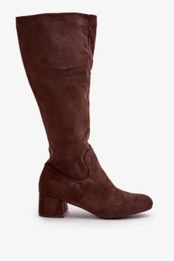 Eko Zamszowe Kozaki Damskie Przed Kolano Na Zamek Brązowe Elitara
