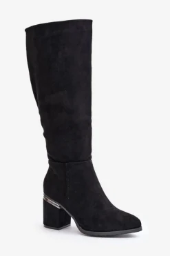 Eko Zamszowe Kozaki Damskie Przed Kolano Na Słupku Ocieplane Vinceza 16473 Czarne
