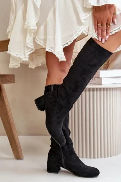 Eko Zamszowe Kozaki Damskie Przed Kolano Na Zamek Czarne Elitara
