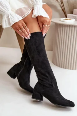 Eko Zamszowe Kozaki Damskie Przed Kolano Na Zamek Czarne Elitara