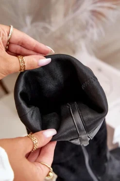 Eko Zamszowe Kozaki Damskie Przed Kolano Na Zamek Czarne Elitara