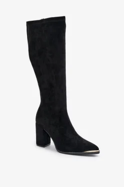 Eko Zamszowe Kozaki Na Słupkowym Obcasie Czarne Batirae