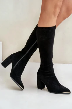 Eko Zamszowe Kozaki Na Słupkowym Obcasie Czarne Batirae