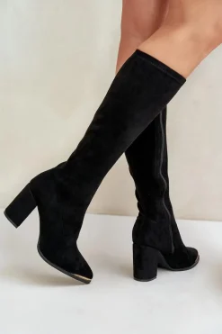 Eko Zamszowe Kozaki Na Słupkowym Obcasie Czarne Batirae