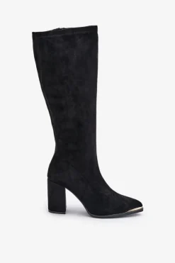 Eko Zamszowe Kozaki Na Słupkowym Obcasie Czarne Batirae