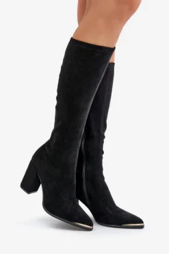 Eko Zamszowe Kozaki Na Słupkowym Obcasie Czarne Batirae