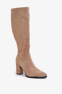 Eko Zamszowe Kozaki Na Słupkowym Obcasie Beżowe Batirae