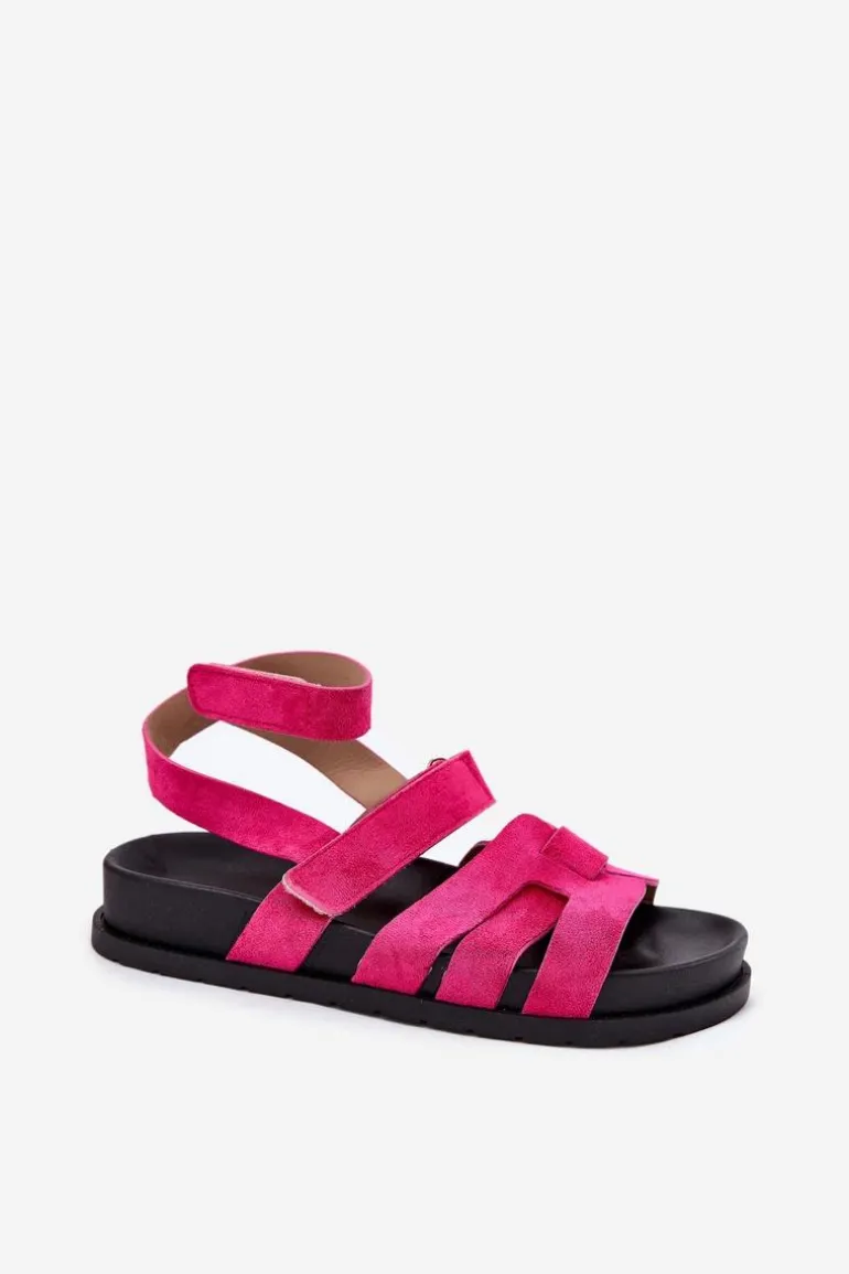 Eko Zamszowe Sandały Damskie Z Rzepami Fuksja Valpera