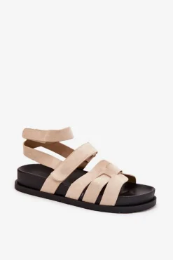 Eko Zamszowe Sandały Damskie Z Rzepami Beżowe Valpera