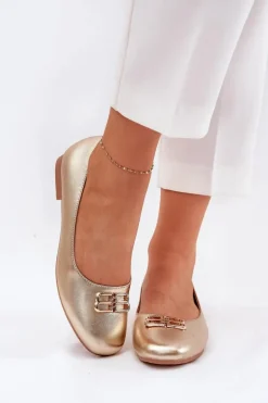 Eleganckie Baleriny Damskie Z Ozdobą Vinceza 62206 Złote