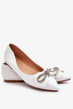 Eleganckie Baleriny Z Kokardą I Dżetami Białe One Time