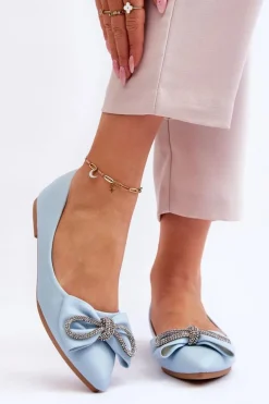 Eleganckie Baleriny Z Kokardą I Dżetami Niebieskie One Time