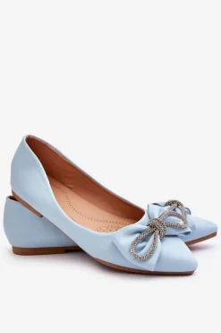 Eleganckie Baleriny Z Kokardą I Dżetami Niebieskie One Time