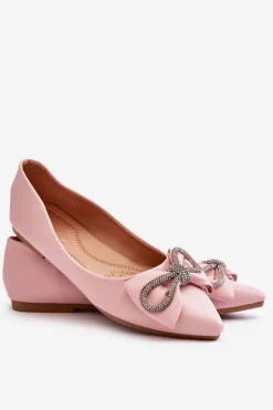 Eleganckie Baleriny Z Kokardą I Dżetami Różowe One Time