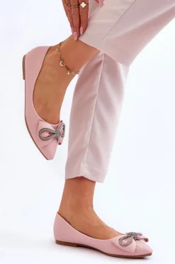 Eleganckie Baleriny Z Kokardą I Dżetami Różowe One Time