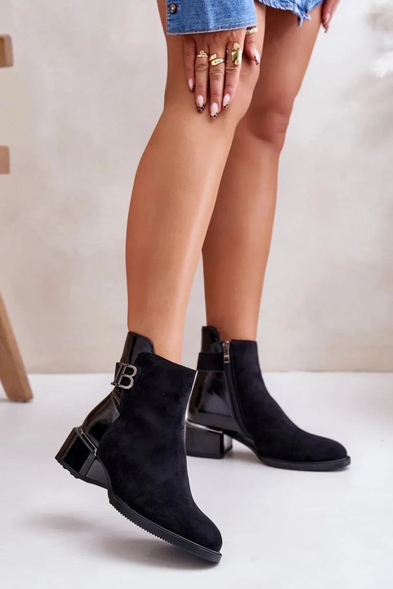 Eleganckie Botki Na Obcasie Ocieplane MR880-040 Czarne