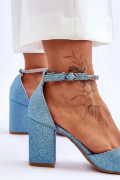 Eleganckie Błyszczące Czółenka Z Dżetami Niebieskie Magic