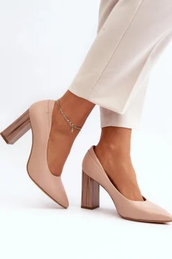 Eleganckie Czółenka Na Ozdobnym Słupku Sergio Leone PB217 Nude