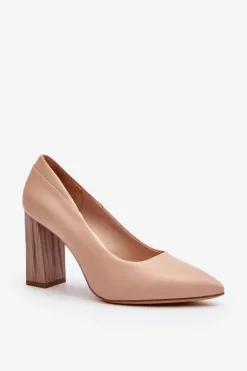 Eleganckie Czółenka Na Ozdobnym Słupku Sergio Leone PB217 Nude