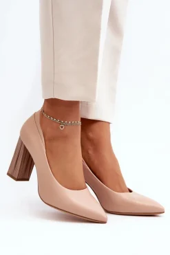 Eleganckie Czółenka Na Ozdobnym Słupku Sergio Leone PB217 Nude