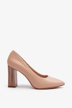 Eleganckie Czółenka Na Ozdobnym Słupku Sergio Leone PB217 Nude