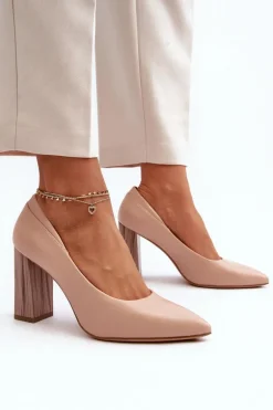 Eleganckie Czółenka Na Ozdobnym Słupku Sergio Leone PB217 Nude