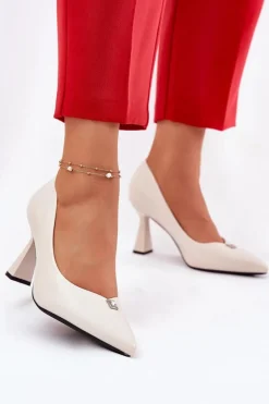 Eleganckie Czółenka Na Rozszerzanej Szpilce Vinceza 62222 Beżowe