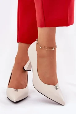Eleganckie Czółenka Na Rozszerzanej Szpilce Vinceza 62222 Beżowe