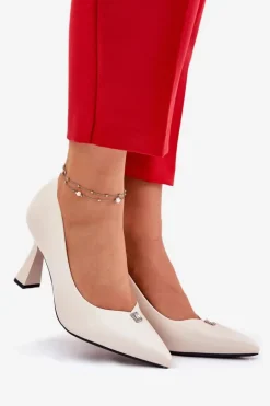 Eleganckie Czółenka Na Rozszerzanej Szpilce Vinceza 62222 Beżowe