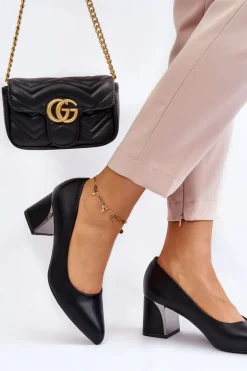 Eleganckie Czółenka Na Słupku Czarne Emma