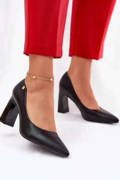 Eleganckie Czółenka Na Słupkowym Obcasie Vinceza 62221 Czarne