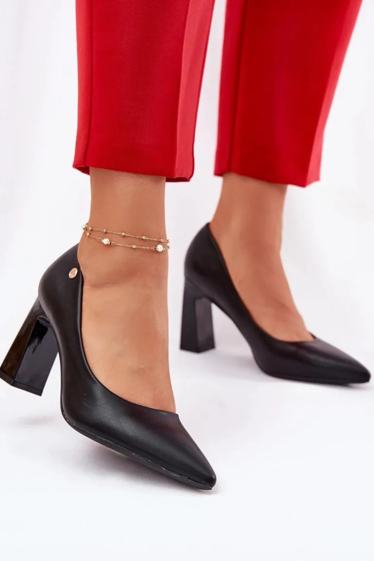 Eleganckie Czółenka Na Słupkowym Obcasie Vinceza 62221 Czarne