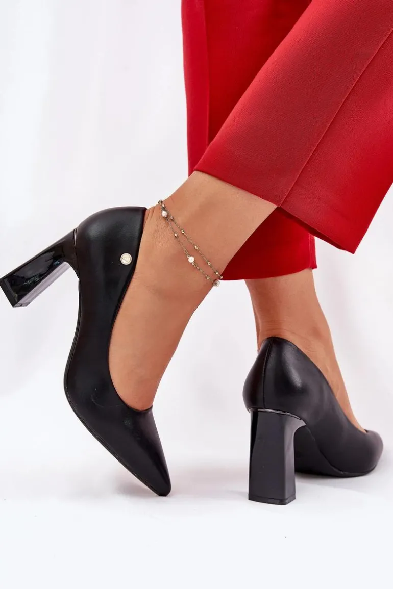 Eleganckie Czółenka Na Słupkowym Obcasie Vinceza 62221 Czarne