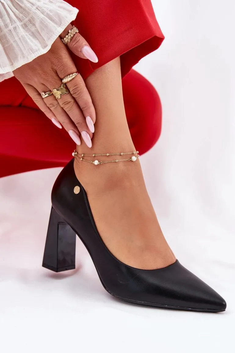Eleganckie Czółenka Na Słupkowym Obcasie Vinceza 62221 Czarne