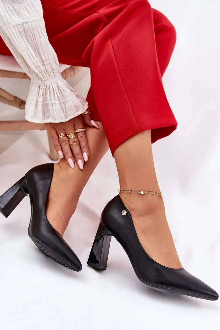 Eleganckie Czółenka Na Słupkowym Obcasie Vinceza 62221 Czarne