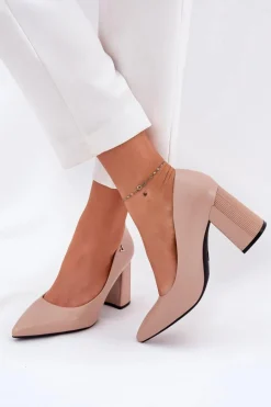 Eleganckie Czółenka Na Słupku Vinceza 62220 Beżowe