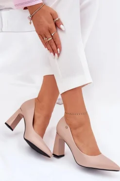 Eleganckie Czółenka Na Słupkowym Obcasie Vinceza 62221 Beżowe